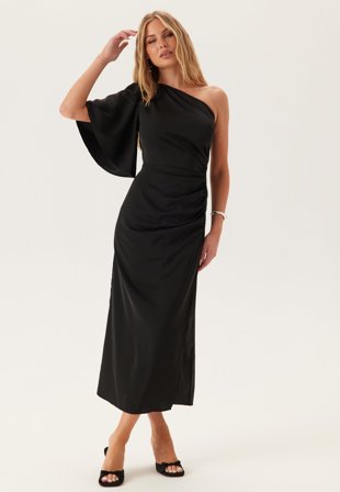 Bubbleroom Occasion Ruched One Shoulder Midi Dress Black 44