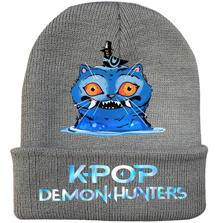 KPOP DEMON HUNTER omgivende strikket hue krøllet uldhue trykt beanie udendørs kold hue voksen Grå-3