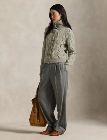 Polo Ralph Lauren Cable Wool-Cashmere Funnelneck Cardigan - Grey - M