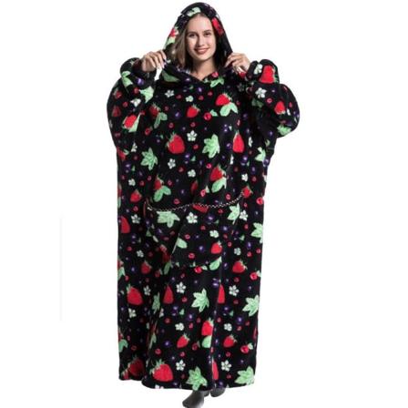 140cm-oversized Sweatshirt Filt Med Luvtröja Mjuk Varm Fleece Ba Jordgubbe