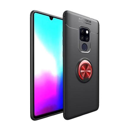 Huawei Mate 20 silikooni muovinen takasuoja kuori metalli magneetilla ja sormirenkaalla - Musta/ Punainen Multicolor