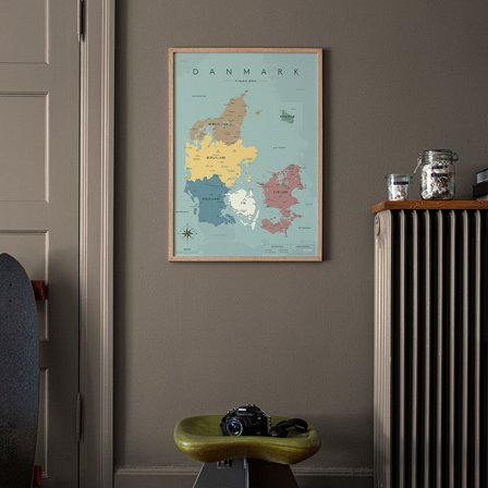 Plakat med Danmarkskort i 50x70 fra Gehalt — Et smukt og stilrent kort