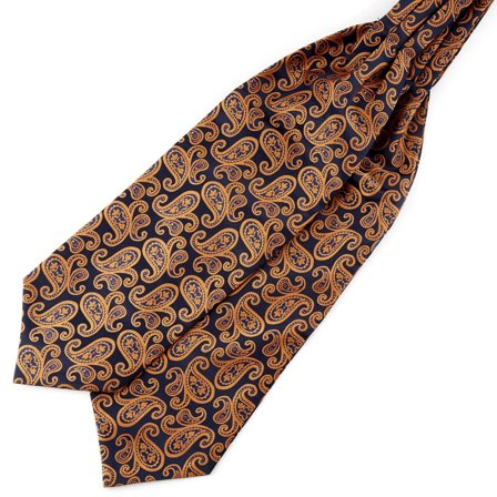 Navy & Orange Paisley Polyester Ascot for Men - Cravats