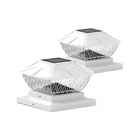 Solcelle Stolpehatt Lys Utendørs - 2 Pakning 2 Moduser Solcelle Dekk Gjerde Lys, IP65 Vanntett Solenergi