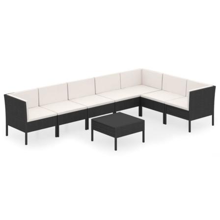 Vidaxl Loungegrupp För Trädgården Med Dynor 8 Delar Konstrotting Svart