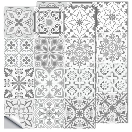 24 stk. Grå Marokkanske Fliseklistermærker - 15 cm x 15 cm / 6x6 tommer - Skræl og Sæt på til Køkken & Badeværelse - Vandtætte Vinyl Selvklæbende 