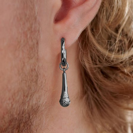 Pendiente de aro de acero plateado con colgante de micrófono para hombres - Pendientes de aro con colgante