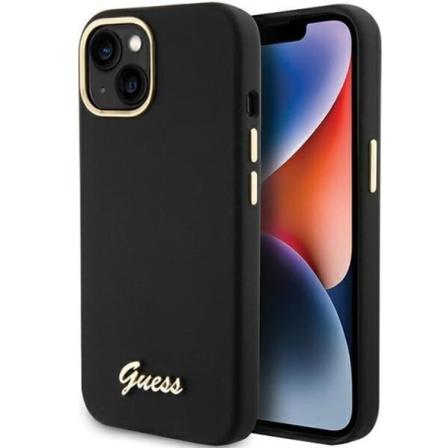 Guess iPhone 15 Mobilskal Silikon Script Metal Logo Frame