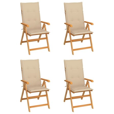 vidaXL Trädgårdsstolar med beige dynor 4 st massiv teak