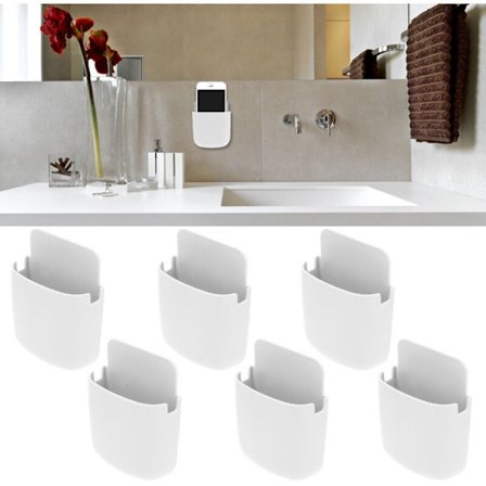 6 seinän kiinnitettävää kaukosäätimen pidikettä, puhelimen säilytyskotelo koulu- ja kotikäyttöön, valkoinen