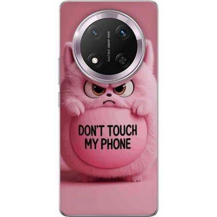 Kompatibelt Mobildeksel til Honor Honor Magic7 Lite Sint rosa lodden katt med teksten "Ikke Rør Min Telefon", et humoristisk beskyttelsesmotiv som pa