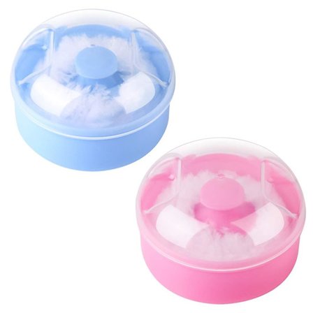 2-pack Baby Body Cosmetic Powder Puff, Kroppspuderpuff och Behållare (Rosa och Blå)
