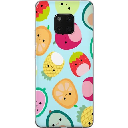 Kompatibelt Mobildeksel til Huawei Mate 20 Pro Mønster av kawaii-frukter som jordbær sitron ananas og avocado på lyseblå bakgrunn