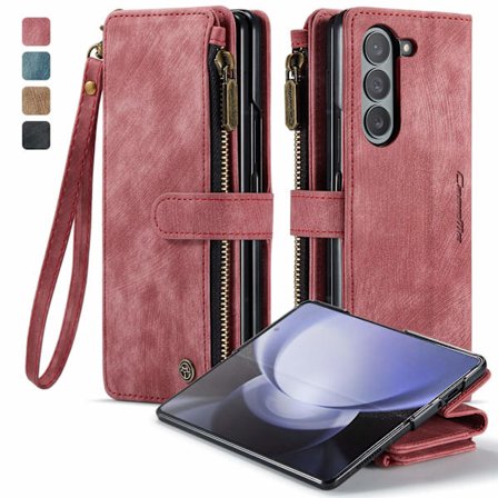 Etui til Samsung S24 Plus rødt skinn flip med kortspor