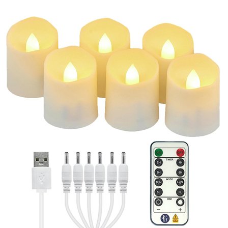 Oppladbare LED-lys, 6 pakke flammeløse lys med fjernkontroll, flimrende telys med USB-ladekabel, perfekt for Halloween-hjem