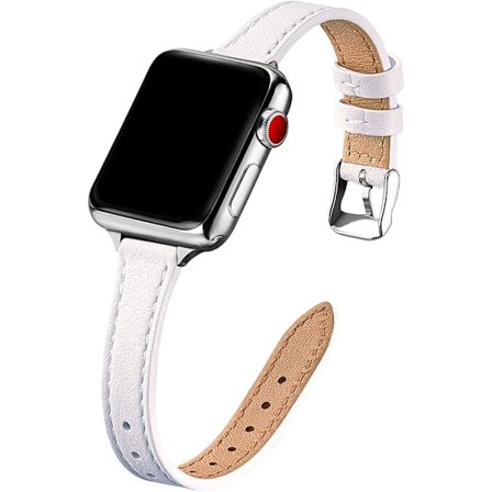 Kompatibel med Apple Watch Armband 38mm 40mm 41mm, Äkta Läder Armband Ersättning, Smalt och Tunnt Armband för iwatch Serie 6/5/4/3/2/1, SE (Vit)