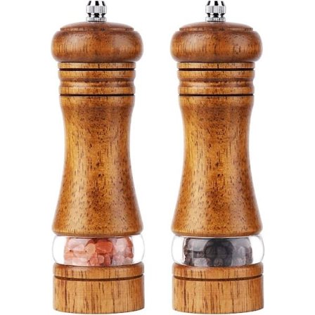 Set med pepperkvern i tre med stativ, manuell salt- og pepperkvern