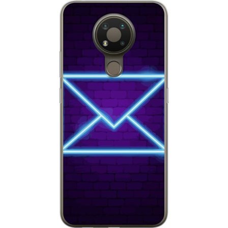 Yhteensopiva Puhelinkuori Nokia Nokia 3.4 Neonilta illuustraatio kirjekuoresta sinisessä valossa lila tiiliseinää vasten, nykyaikainen symboli vies