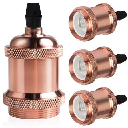 4 stk. Vintage E26 lampefatning, Retro, Industrielle og dekorative pendel lampeholder til DIY belysning, (Rose Gold)