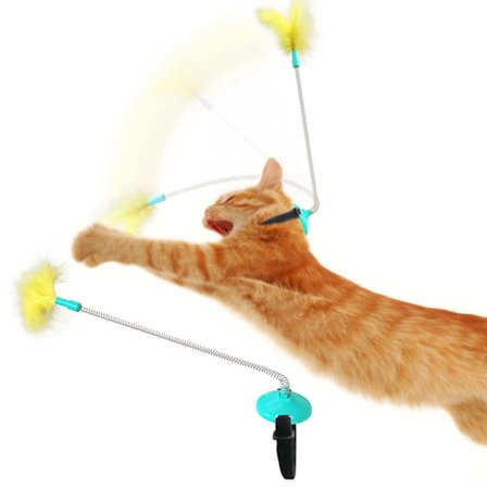 Rolig kattpinne interaktiv kattleksak, bärbar kattkrage jagande leksak, fjäderkrage hals katt rolig pinne, används för att träna kattens reaktioner (