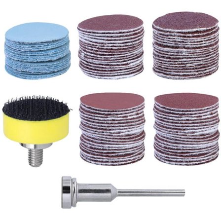 Set med 100 runda slipskivor, 25 mm självhäftande slippapper med korn 100, 180, 240, 1500, 3000 samt stöddyna