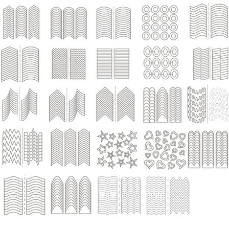 24 Designs Franska Nagelstencilklistermärken, 24 Ark