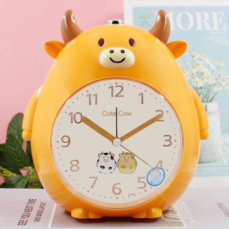 SAYTAY Vækkeure til soveværelser, tegneserie vækkeur sød ko vækkeur natlampe, studerende børns boligindretning bordur (gul)