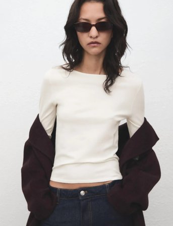Mango Long-Sleeved Fine-Knit Sweater - Cream - M
