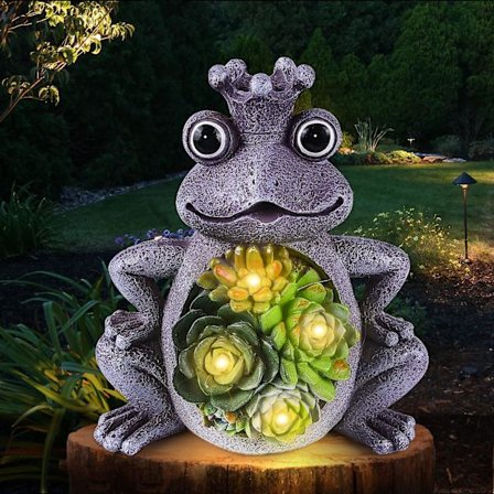 Solcells trädgårdsstaty utomhus, grodornament utomhus gräsmatta dekor trädgård groda figurin