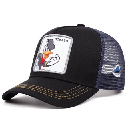 Upouusi brändi anime-sarjakuva Aku Ankka snapback puuvillahattu miehille ja naisille hip hop isä mesh hatti trucker hatti suora myynti Aku Ankka musta