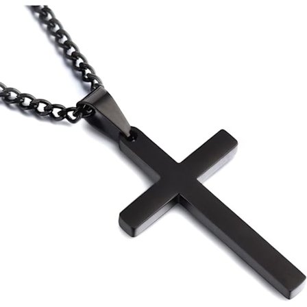 Korskjede for menn og kvinner, 316L rustfritt stål kors anhengs kjede med kjede - 55+5CM | Sølv/gull/svart kors kjede