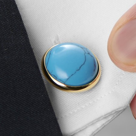 Kullanväriset kalvosinnapit turkoosikivillä for Men