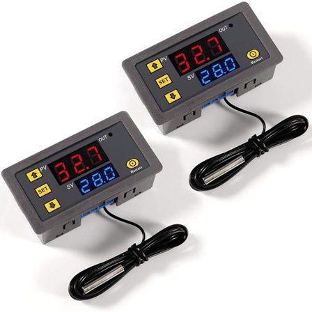 2 stk. W3230 AC 110V-220V Digital Temperaturregulator, 20A LED Display Termostat Kontrolswitch med 10K NTC Sensor Sonde, -50°C til 110°C Range