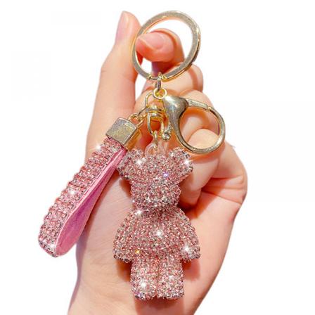 Naisten avaimenperät ja avaimenperät Diamond Dubbed Bear Autoavaimenperä Punotut avaimenperät Lompakko Avaimenperä (Pinkki) IC