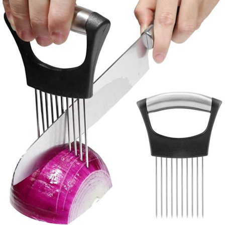 Løg Holder, Rustfrit Stål Grøntsagsskærer - Multifunktionel Skærer til Tomater, Kartofler, Avocadoer & Æg - Køkkenassistent Til