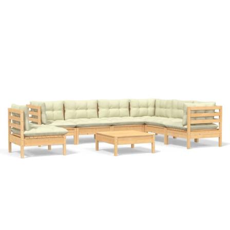 Vidaxl Loungegrupp Med Gräddvita Dynor 8 Delar Massiv Furu Creme
