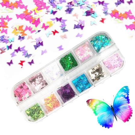 1 lådor fjäril hjärtform nagelkonst glitter paljetter, laser holografisk 3D tunn stjärna hjärta fjäril plommon blomma glitter för alla hjärtans dag 