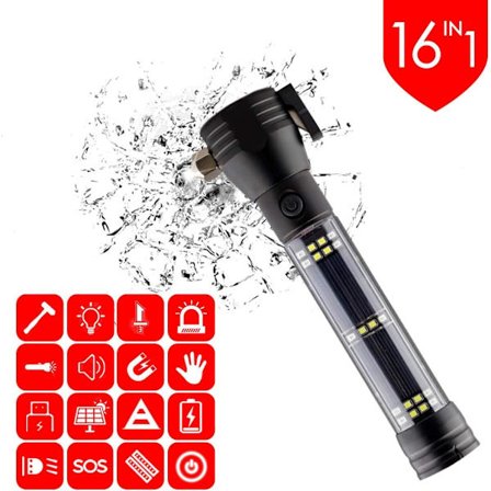 16-i-1 Solcelled lommelykt sikkerhetshammer, vindusknuser setebelte