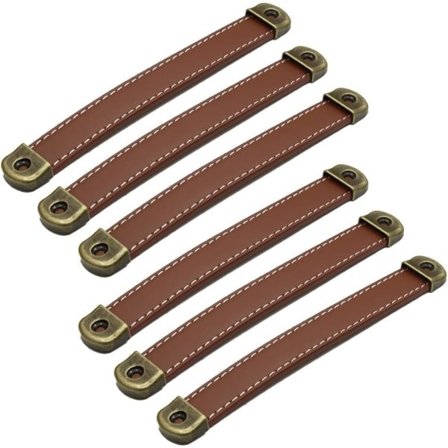 Set med 6 läderhandtag Vintage lädermöbelhandtag Skåp—max